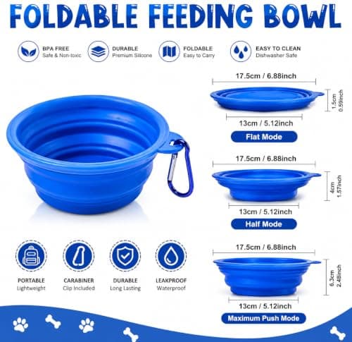 Collapsible Dog Bowls 2 Pks, Portable Silicone Dog Travel Bowls with Carabiner Clips, Foldable Food & Water Bowl for Dogs & Cats, Adjustable Pet Feeding Dish for Walking, Hiking, Camping & Travel — view 2