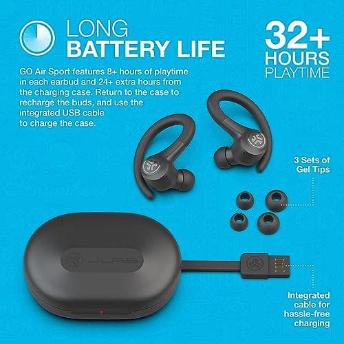 JLab Go Air Sport Running Headphones - Bluetooth Earbuds, Graphite — view 6