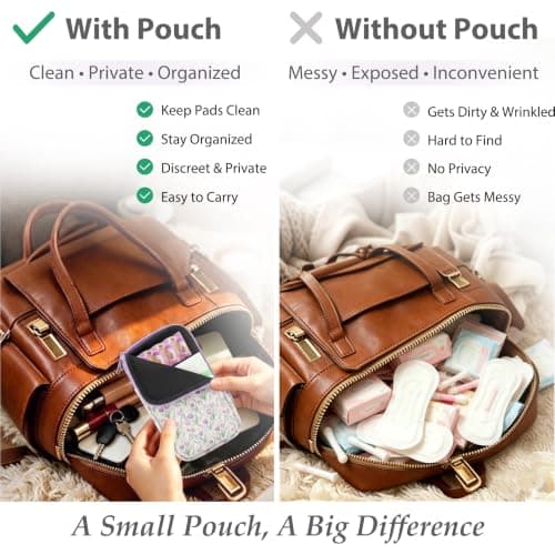 KJQJLY 2 Pack Portable Tampon Organizer Bag Tampon Holder & Storage Case with Zipper for Travel, Discreet Period Bag for Purse, Waterproof Feminine Products Pouch for Women (Lavender Floral) — view 4