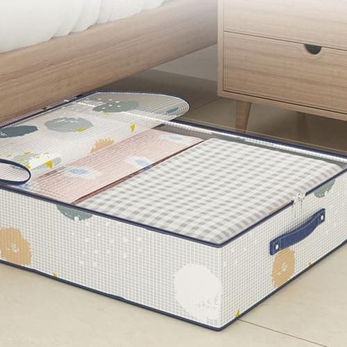 Underbed Storage Bins, Under Bed Bin, 31.5 x 19.69 x 7.87 Inches Clear Mesh Top Rolling Wheels Large, Foldable Organiser for College Packing, Comforter, Laundry Room, Closet, Cabinet, and Dorm — view 4