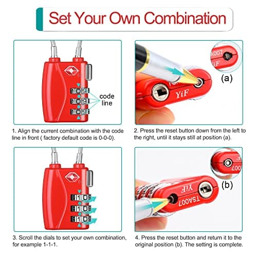 ZHEGE TSA Approved Cable Travel Locks, 3 Digit Combination Locks, Black, 2P — view 6