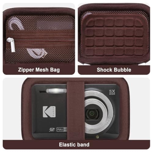 Supmay Digital Camera Case Compatible with Kodak PIXPRO FZ45 FZ55 FZ53 FZ43 Digital Camera, Vlogging Camera Storage Holder Travel Bag with Mesh Pocket for Battery, USB Cable, SD Card, Brown — view 5