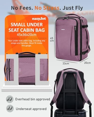 ECOHUB Easyjet Cabin Bag 45x36x20 Underseat Backpack Travel Rucksack 13 Pocket Hand Luggage Waterproof Recycled PET Eco Friendly Carry On Bag for Women & Men 30L Pink — view 2
