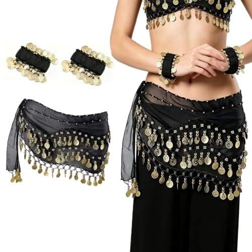 Belly Dance Hip Scarf with Bracelets - Chiffon Wrap for Performance & Yoga