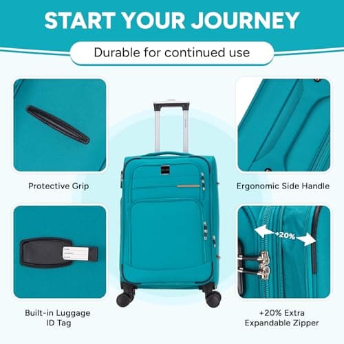 Skylark 32" Extra Large Suitcase Super Lightweight Luggage 20% Expandable 4 Wheels Spinner 3-Digit Combination Lock Soft Shell Luggage Check in for 30kg (Aqua, 162 litres) — view 4