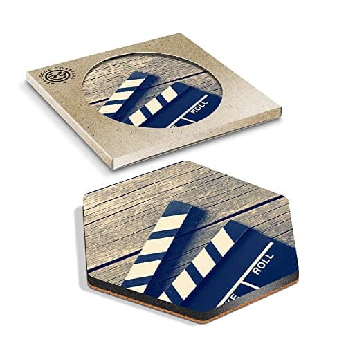 DV DESIGN 1 x Eco Boxed Cork Hexagon Coaster - Roll Camera Action Movie Film Drink Cup Mug Glass Table Protection Mat #3738