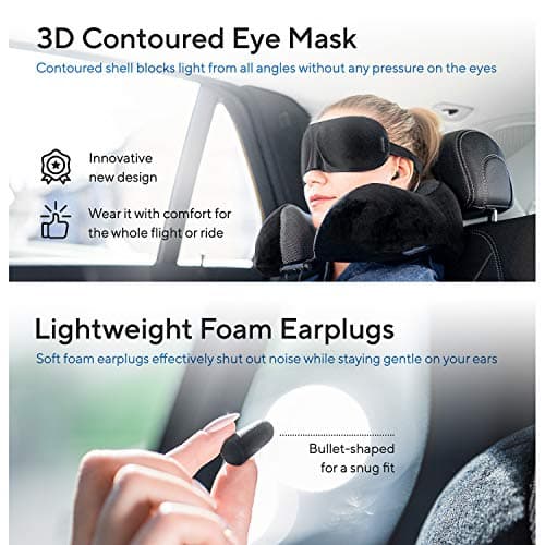 Proglobe Travel Blanket Luxury Travel Set, Ergonomic Airplane Neck Pillow 100% Memory Foam and Super Soft Fleece Blanket, Premium 3D Sleep Mask & Earplugs, Black — view 5