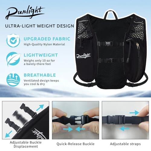 Running Vest Women Men,ight Reflective Hydration Vest Pack with 1500ml Soft Water Bottle,Adjustable Hydration Vest For Hiking Trail Cycling Marathon（Black） — view 3