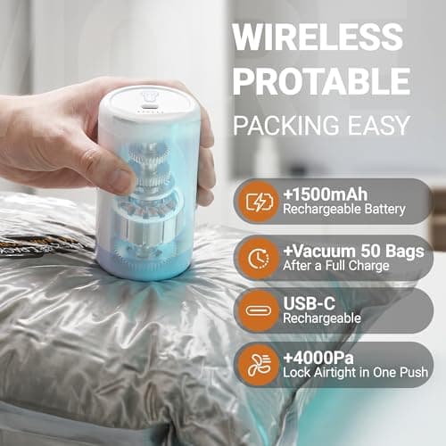 Vacuum Storage Bags for Travel with Wireless Electric Pump, Compression Vacuum Pack Bags for Clothes Reusable Space Saver Bag for Travel & Home, 10Pack, 4S/4M/2L — view 2
