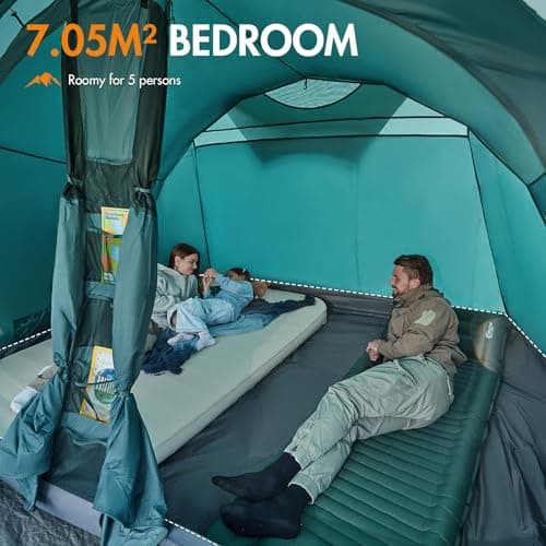 Portal Luxury 5 Man Tent 3000mm Waterproof Large Family Tent with Living Area 4-5 Persons Camping Tall Standing up Height with Fully Sewn-in Groundsheet Extendable Awning Canopy Tunnel 4 Season — view 4