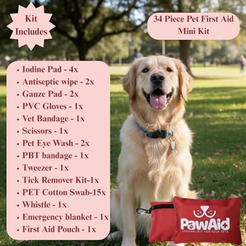 PawAid 34-Piece Pet First Aid Kit Dog- Mini Dog First Aid Kit UK, Travel Size Dog First Aid Kit with Dog Wipes, Bandages, Eye Wash & Travel Pouch Bag, Ideal Travel Organiser & Campervan Essentials — view 3