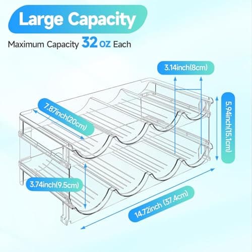KAHEIGN 2Pcs Water Bottle Organizers, 39CM x 21CM Clear Stackable Tumbler Storage Rack Plastic Water Bottle Holder for Fridge Kitchen Cabinet Pantry Wine Bottles Mug Cup Drink (Hold 8 Bottles) — view 4