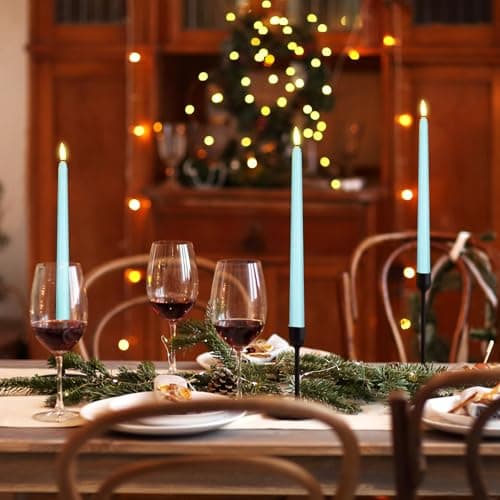 Macarrie 24 Packs Flameless Taper Candles Battery Operated Fake 11 Inch Long Candlelight LED Flameless Candlesticks Flickering Tapered for Summer Fall Wedding(Teal) — view 6