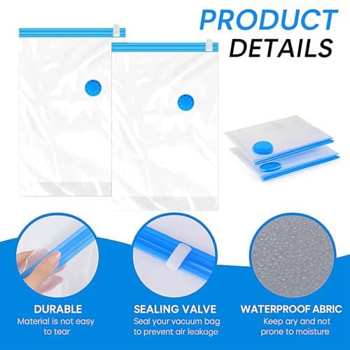 6Pack Vacuum Storage Bags for Clothes, Reusable, 40x60cm Travel Essentials Sealer Compression Bags, Space Saver Vacuum Cubes Packing Bags, for Storage Coats Clothes Towels Bedding Duvet Blanket — view 3