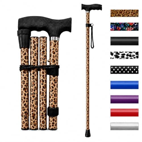 Life Healthcare Folding Walking Stick, Adjustable Aluminium, Brown Leopard