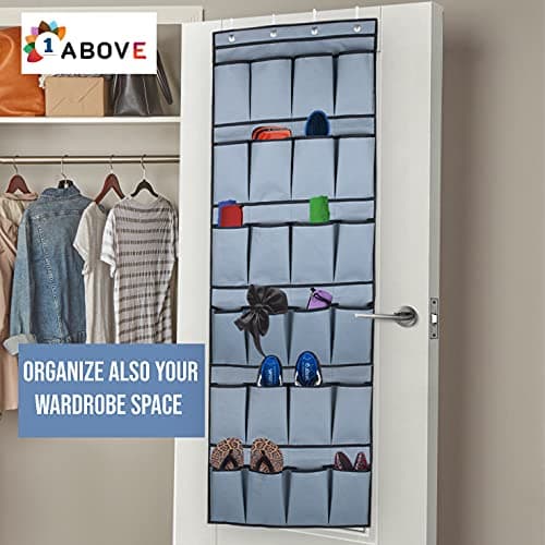 1ABOVE Hanging Shoe Rack over Door Shoe Storage Organiser Holder Tidy with Large Fabric Pockets Shoe Hanger, Grey (24 POCKET) — view 4