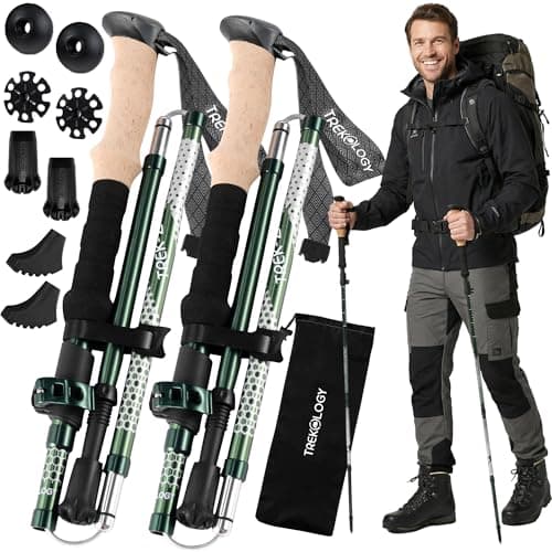 Trekology Trek-Z Collapsible Hiking & Trekking Poles - Balance Support for Seniors, Women, and Men, 2pc Per Set (Trek-Z Green, 100-120cm for Height: 4’11 to 5’10”) — view 3