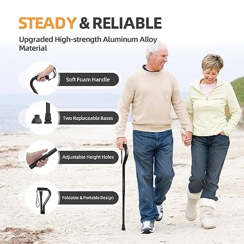 BeneCane Walking Cane for Men & Women Adjustable Cane with Offset Soft Cushioned Handle -Portable Lightweight Sturdy Mobility Walker Aid for Elderly, Seniors Collapsible Cane — view 2