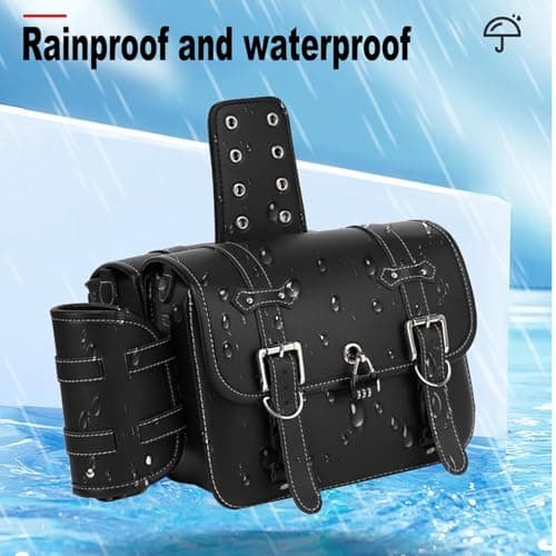 Motorcycle Saddle Bags PU Leather Waterproof, Moto Bag 20L Large Capacity, Motorcycle Tail Bags Combination Lock, Universal Moto Luggage 1 Pair Side Bag(A,33x13x25cm) — view 2