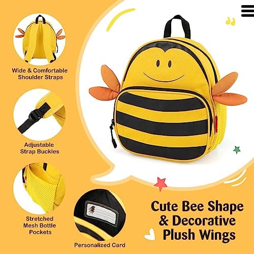 Maxmass 2 PCS Kids Luggage Set, 12" & 18" Children Ride on Suitcase and Backpack with Adjustable Handle, Anti-Lose Rope, Girls Boys Hard Shell Trolley Case for School Travel (Yellow Bee) — view 3