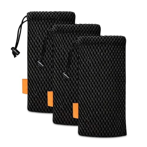 3PCS Storage Bag Drawstring Carrying Case Cover Holder, Drawstring Mesh Bag 18.5 x 9 cm, Portable Mesh Pouch for Power Bank Phone Cable Organiser, Power Bank Case Travel Accessories Holder Black