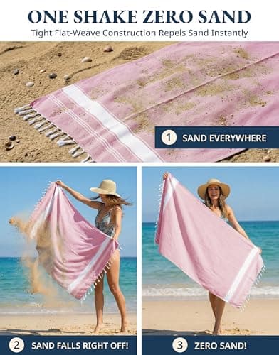 LANE LINEN Turkish Beach Towels, 2 Pack Extra Large Beach Towel, Pre-Washed for Soft Feel, Cotton Rich Oversized Sand Free Quick-Dry Pool Towel, Beach Towels For Adults, 39"x71" - Candy Pink — view 5