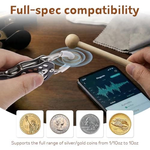 Pocket Pinger Coin Tester, Silver Gold Testing Kit,Portable Gold and Silver Changes Resonance Testing Tool with Hammer and Magnifying Glass for Collectors — view 6