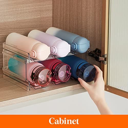Lifewit 2 Tier Stackable Water Bottle Storage Organiser for Cupboard, Plastic Wine Racks Holds 6 Drinks Bottle up to 3.8" Diameter for Kitchen/Fridge/Cabinet, 28 x 19 x 15 cm/11 x 7.5 x 5.7 inches — view 5