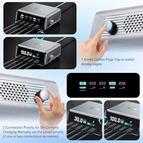 265W USB C Fast Charger, 5-in-1 USB Charging Station Hub (4C+1A), 2.3" LCD Display & Smart Control Knob, Multi Port Laptop Charger, Compatible with MacBook Pro/Air, iPad, iPhone 17/16/15, Galaxy S25 — view 6
