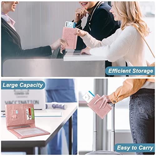 DMLuna Passport Holder, Premium PU Leather Travel Passport Wallet RFID Blocking Passport Cover Case Travel Documents Organizer with Pen Holder, for Women and Men - Rose Gold — view 5