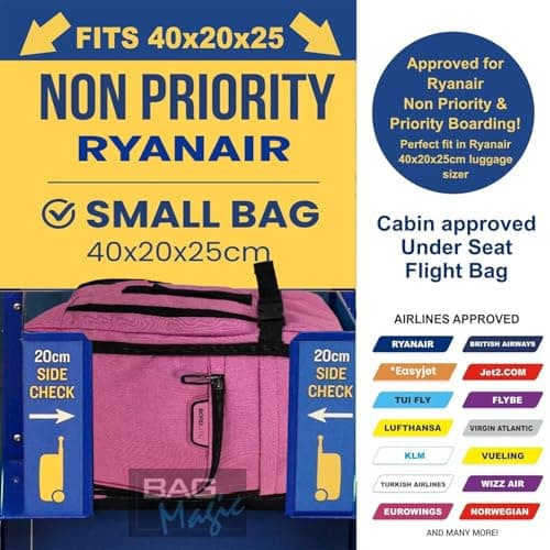 Bordlite Travel Underseat Cabin Approved Backpack, Lightweight Travel Rucksack, Premium Carry on Bag, 40x20x25cm - Pink — view 2
