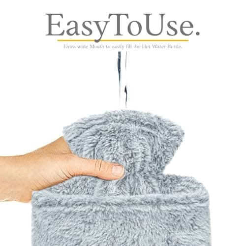 Hot Water Bottle - with Soft Premium Fleece Cover + Kangaroo Pocket - Light Grey, 2L - Heating Pad for Menstrual Cramps and Period Comfort - Bed Foot Warmer - Hot & Cold Compress for Pain Relief — view 4