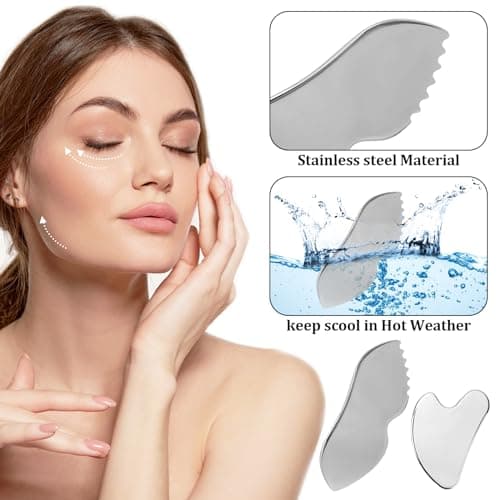 ExcellaElite 2Pcs Body Gua Sha Stainless Steel, Metal Gua Sha Massage Tool for Face Neck Back Legs and Other Body Parts — view 6