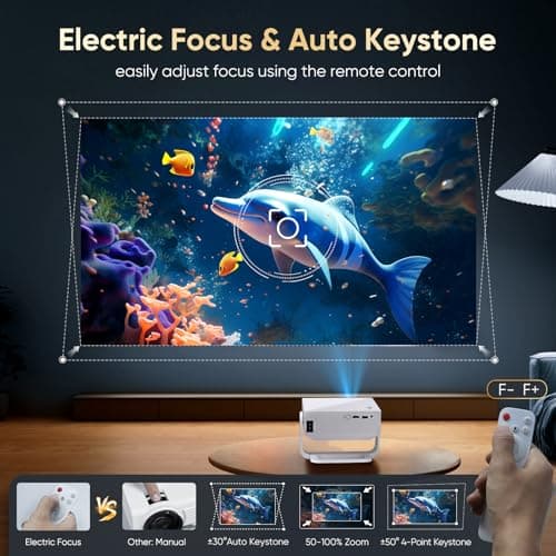 Smart Projector Android 14 Built-in Apps 270 ANSI, Support 4K&Native 1080P, Movie Projector for Bedroom Home Cinema Wifi6 and BT5.2, 270° Rotation 30db Low Noise Auto Keystone Mini Portable Projectors — view 5