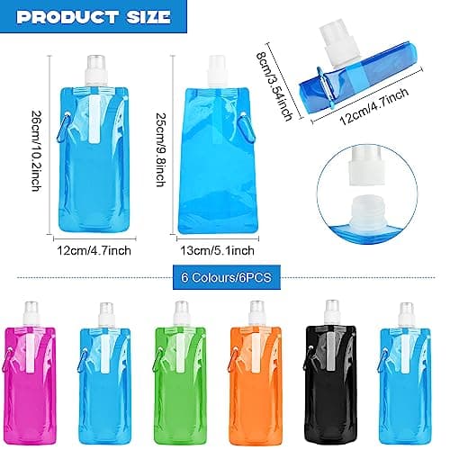 flintronic Foldable Sports Bottle, 6pcs Foldable Water Bottle 500mL, Reusable BPA Free Collapsible Water Bottle, Flexible Drink Pouches Bags with Clip for Outdoor Sports, Travel, Biking, Hiking — view 2