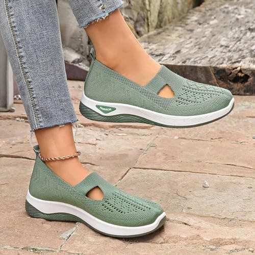 Students Shoes for Girls，Wide Fit Ladies Breathable Mesh Walking Running Trainers Slip On Comfortable Arch Support Soft Sole Athletic Tennis Sneakers Non Slip Low Top Orthopedic Shoes — view 2
