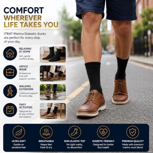 ITRAT® Men's Diabetic Merino Wool Thermal Heated Extra Warm Socks 2.4TOG (-25°C resistant) - Hiking, Walking, Thermal, Athletic, Outdoor Winter Socks (One Pair) — view 5