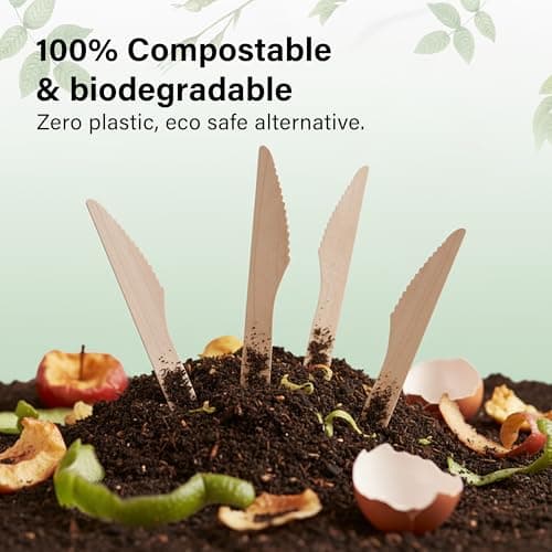 Vivo Technologies 100Pcs Disposable Wooden Knives – Eco-Friendly, Biodegradable & Compostable – 100% Natural Wood Utensils – Sustainable Flatware for Parties, Picnics, Events, Camping — view 4