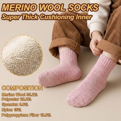 viiotu 3 Pairs Kids Merino Wool Socks Winter Thermal Warm Boys Girls Mid Calf Cozy Boot Socks — view 2