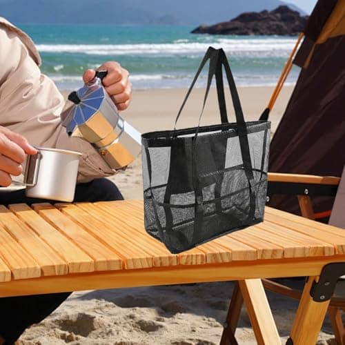Mesh Beach Bag，Large Tote Bag Causal Pool Bags Beach Vacation — view 6