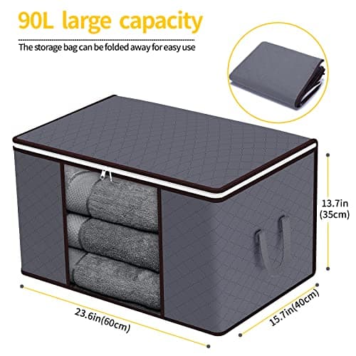 YearningHome 90L Storage Bags, 6Pack Large Capacity Clothes Storage Bags with Zips, Foldable Storage Bags with Reinforced Handle Breathable Thick Fabric for Comforters, Blankets, Bedding — view 2