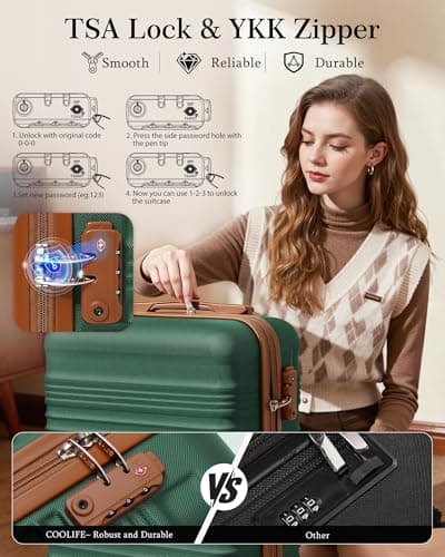 COOLIFE Cabin Suitcase 55x35x20cm Ryanair Cabin Bag ABS+PC Hard Shell TSA — view 4