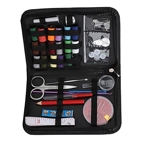 Qcwwy Sewing Kit Nylon with Stainless Steel Needle Set for Travel (Black)