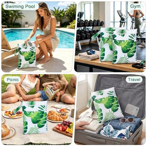 Eternal Beauty 2Pcs Wet Bags, Waterproof Wet Dry Bag Reusable Travel Laundry Bag with Handle, Washable Double Zipper Pockets Bag for Swimming Baby Items Wet Dry Cloths Travel Gym and Beach — view 2