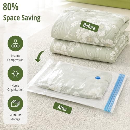 MGL Vacuum Storage Bags for Clothes & Bedding (8 Pack) - Space Saver Compression Bags with Blue Hand Pump | Reusable, Airtight Seal for Duvets, Blankets, Seasonal Items (8 Pack Large - 80 x 60 cm) — view 2