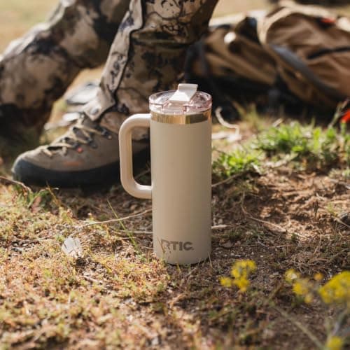 RTIC 20oz Road Trip Travel Mug with Lid and Handle, Ceramic Lined, Insulated, Stainless Steel, Metal, Double Wall Vacuum-Insulation, Portable Coffee, Tea Cup for Hot and Cold Drink, Beach — view 5