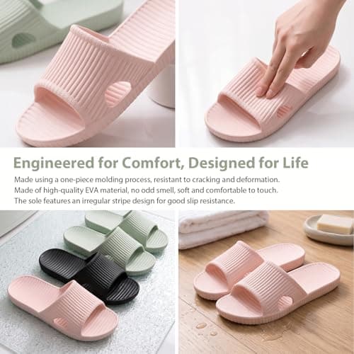 PUYTG Shower Shoes for Women/Men, Non-Slip Flat House Slipper Sandals, Lightweight Soft Flip Flop Shoes, Ladies Sliders for Home Bathroom Garden Poolside Beach Travel, Pink, 6/7 UK — view 3