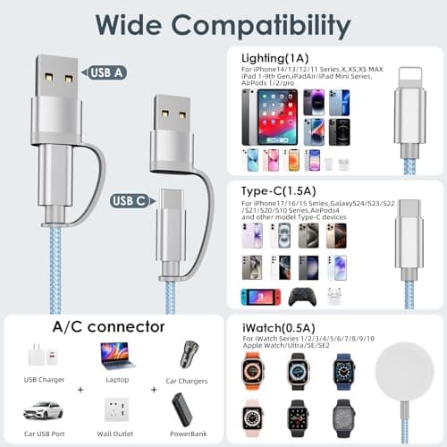 Travel Essentials for Apple Watch Charger 3 in 2 Multi Charger Cord-Blue — view 5