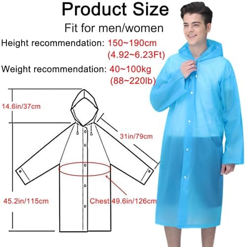 Cosowe Rain Ponchos for Adults Reusable, 2 Pcs Raincoats for Women Men with Hood, Blue — view 2