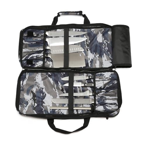 EVERPRIDE 4 Pocket - CAMO - Chef Knife Bag Holds 20 Knives 4 Storage Compartments,Professional Culinary Case with Shoulder Strap, Black, Laptop/Tablet Padded Slot - Knives Not Included — view 2